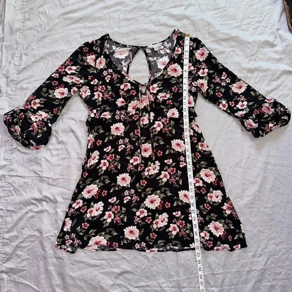 American Eagle Floral Flared Blouson Half Sleeve Mini Dress Black Size M - Picture 5 of 6